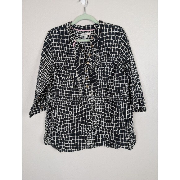 Isaac Mizrahi Black Alligator Print 3/4 Sleeve Shirt 1X - Picture 1 of 8